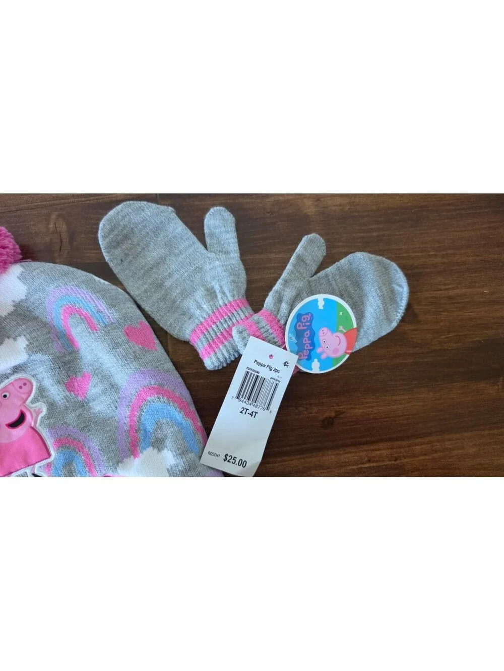 NWT Hasbro Peppa Pig Toddler Girls Winter Hat & Mittens 2-Piece Set,393
